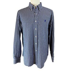 RALPH LAUREN Blue Check Gingham Plaid Long Sleeve Button Front Shirt Size XL‎